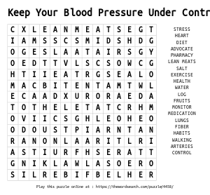 Word Search on Keep Your Blood Pressure Under Control 