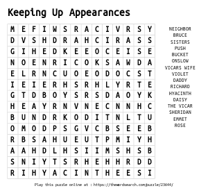 Word Search on Keeping Up Appearances