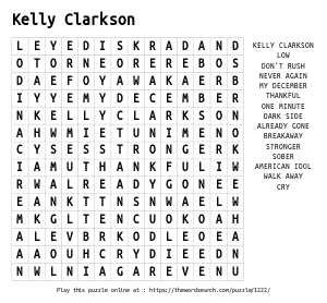 Word Search on Kelly Clarkson