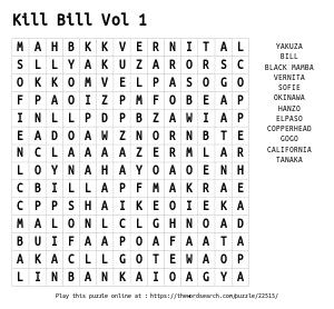Word Search on Kill Bill Vol 1