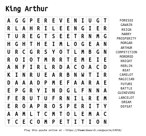 Word Search on King Arthur