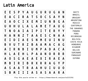 Word Search on Latin America