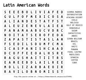 Word Search on Latin American Words