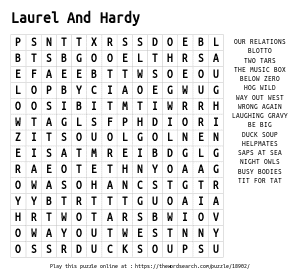 Word Search on Laurel And Hardy