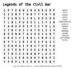 Word Search on Legends of the Civil War