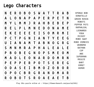 Word Search on Lego Characters