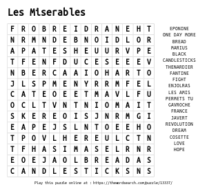 Word Search on Les Miserables