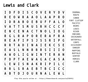 Word Search on Lewis and Clark