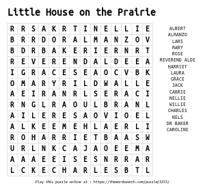 Word Search on Little House on the Prairie