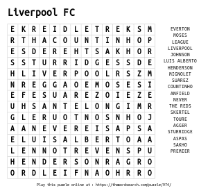 Word Search on Liverpool FC