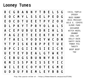 Word Search on Looney Tunes