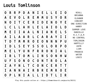 Word Search on Louis Tomlinson