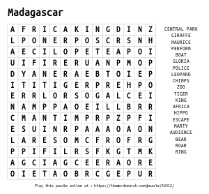 Word Search on Madagascar