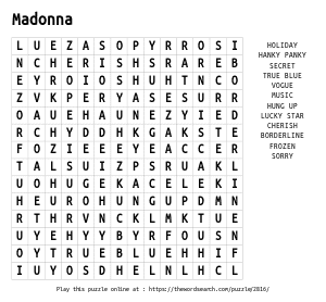 Word Search on Madonna