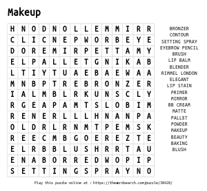 Word Search on Makeup