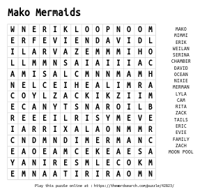Word Search on Mako Mermaids