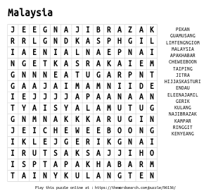 Word Search on Malaysia