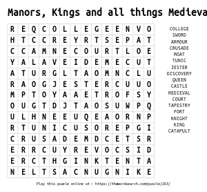 Word Search on Manors, Kings and all things Medieval