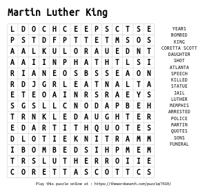 Word Search on Martin Luther King