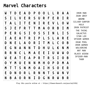 Word Search on Marvel Characters