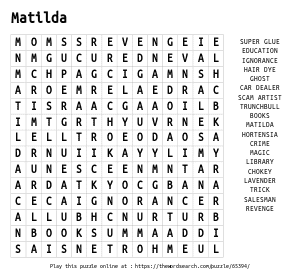 Word Search on Matilda
