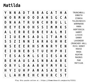 Word Search on Matilda