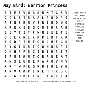 Word Search on May Bird: Warrior Princess