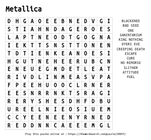 Word Search on Metallica