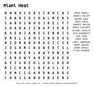Word Search on Miami Heat
