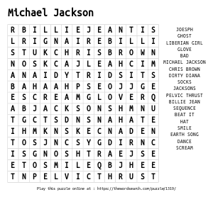 Word Search on Michael Jackson