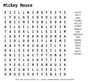 Word Search on Mickey Mouse