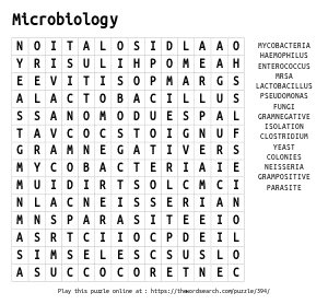 Word Search on Microbiology