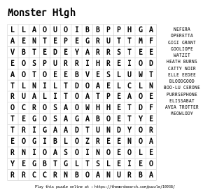 Word Search on Monster High