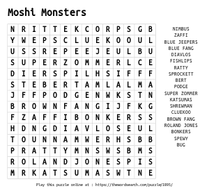 Word Search on Moshi Monsters