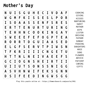 Word Search on Mother's Day