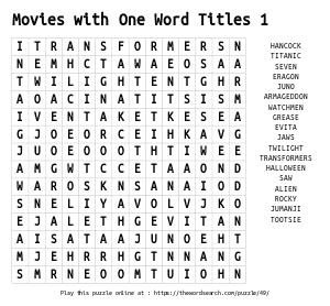 Word Search on Movies with One Word Titles 1