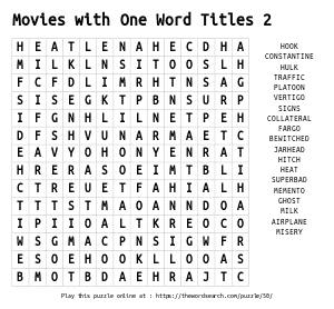 Word Search on Movies with One Word Titles 2