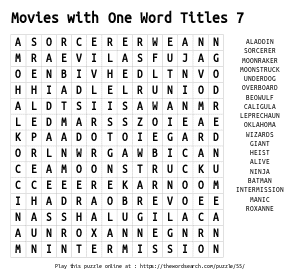 Word Search on Movies with One Word Titles 7