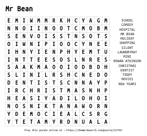 Word Search on Mr Bean