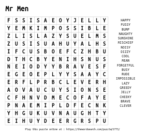 Word Search on Mr Men