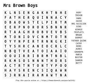 Word Search on Mrs Brown Boys