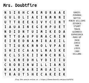 Word Search on Mrs. Doubtfire