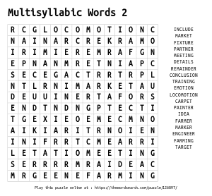 Word Search on Multisyllabic Words 2