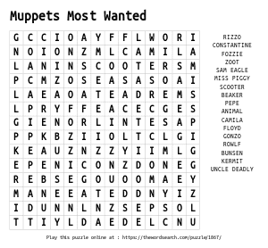 Word Search on Muppets Most Wanted