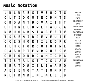 Word Search on Music Notation