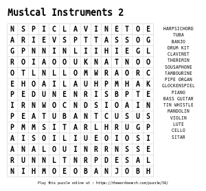 Word Search on Musical Instruments 2