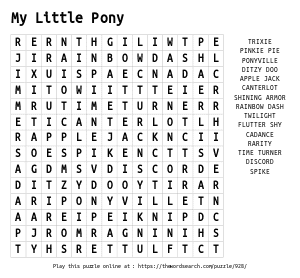 Word Search on My Little Pony