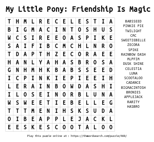 Word Search on My Little Pony: Friendship Is Magic