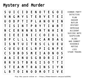 Word Search on Mystery and Murder