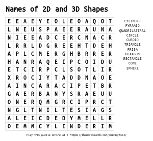 Word Search on Names of 2D and 3D Shapes
